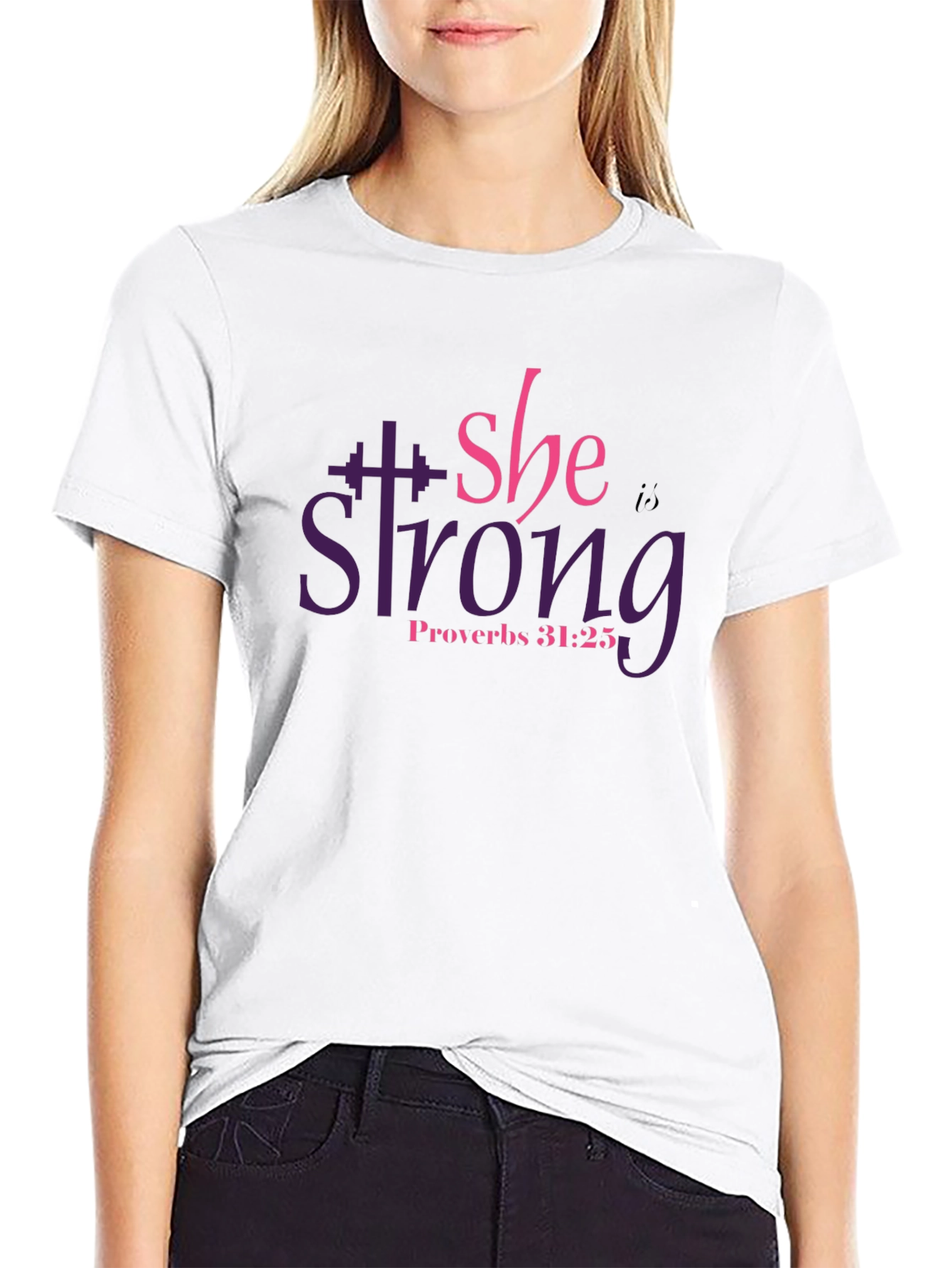 She Is Strong T-Shirt: Proverbs 31:25 Fitness Tee