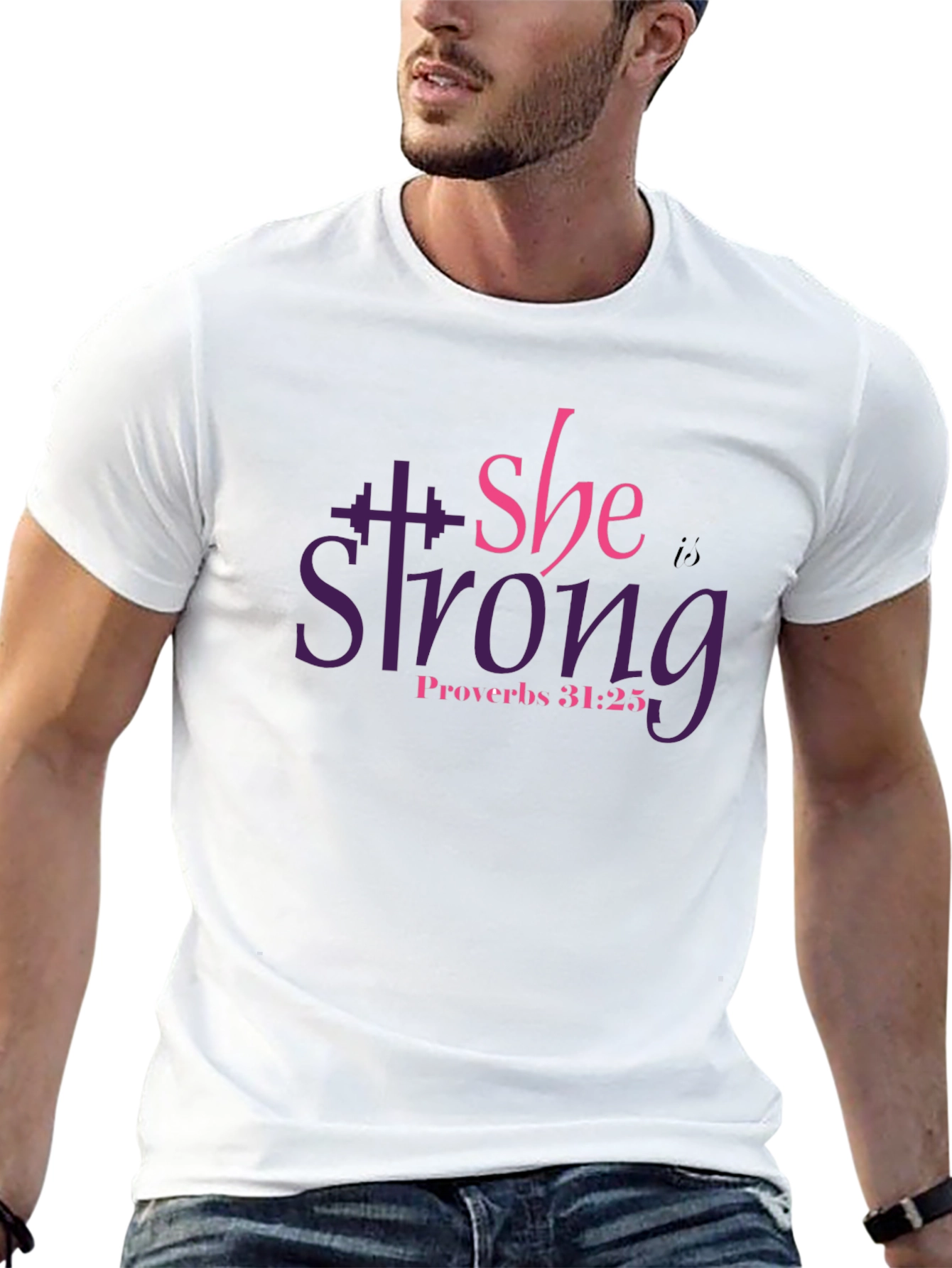 She Is Strong T-Shirt: Proverbs 31:25 Fitness Tee