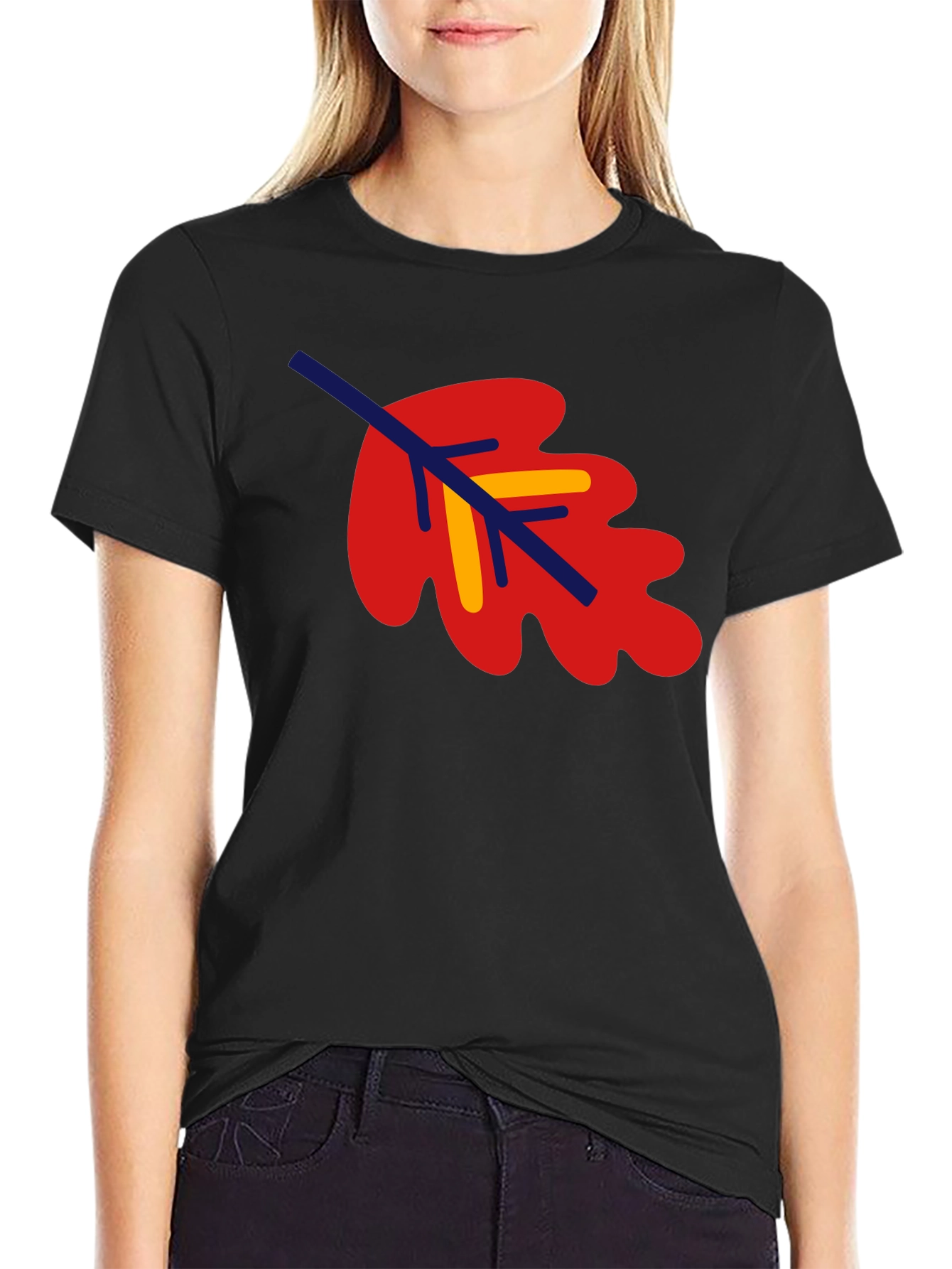 Leaf Graphic Tee - Black Cotton Blend Shirt