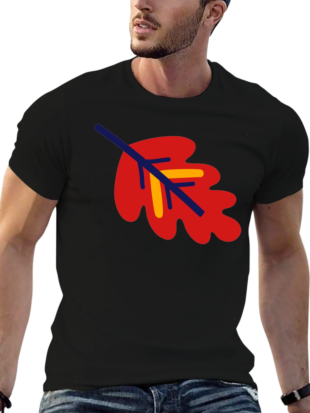 Leaf Graphic Tee - Black Cotton Blend Shirt
