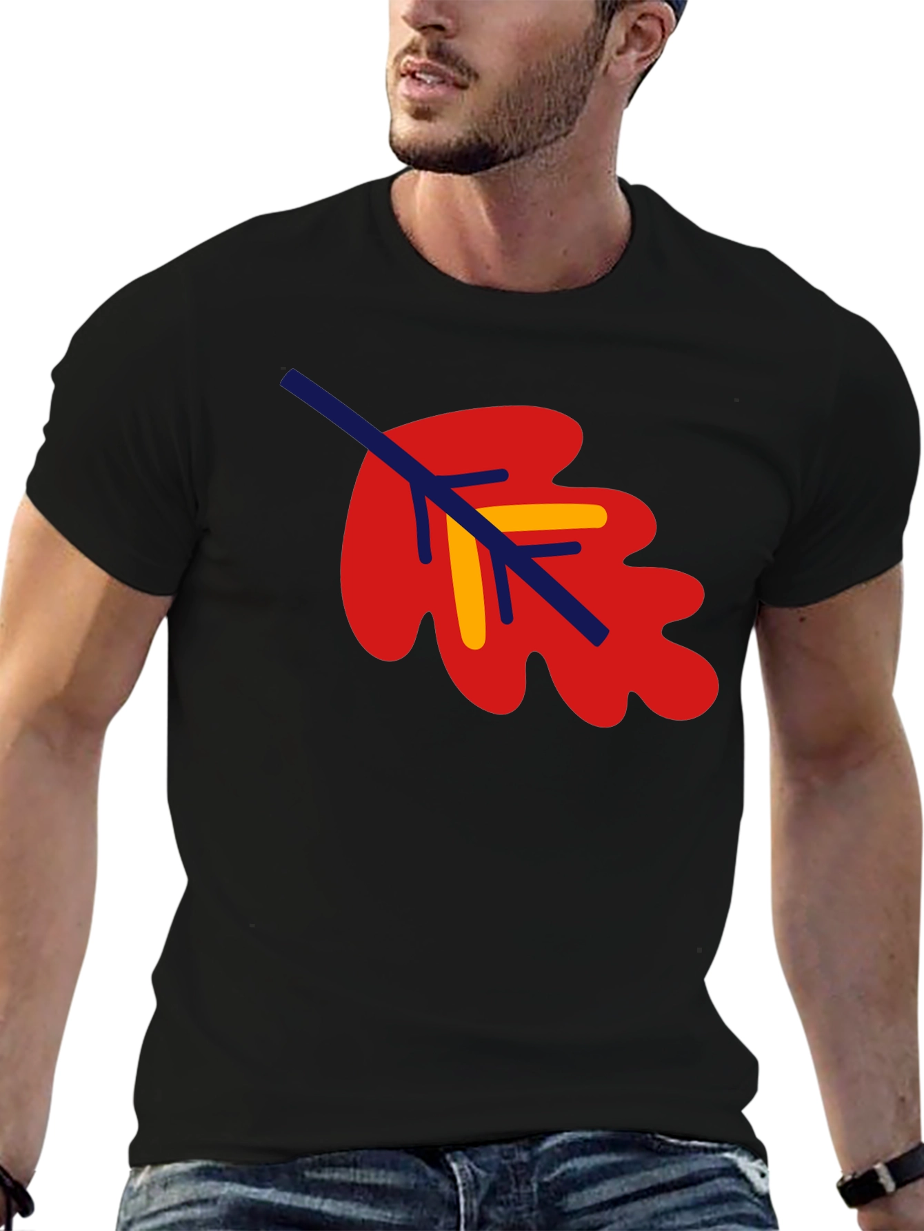 Leaf Graphic Tee - Black Cotton Blend Shirt