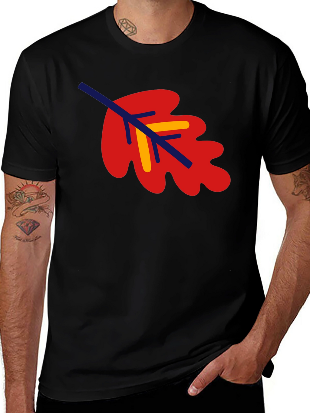 Leaf Graphic Tee - Black Cotton Blend Shirt
