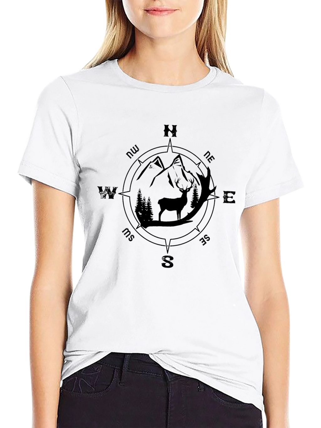 Compass Deer Graphic Tee - Black