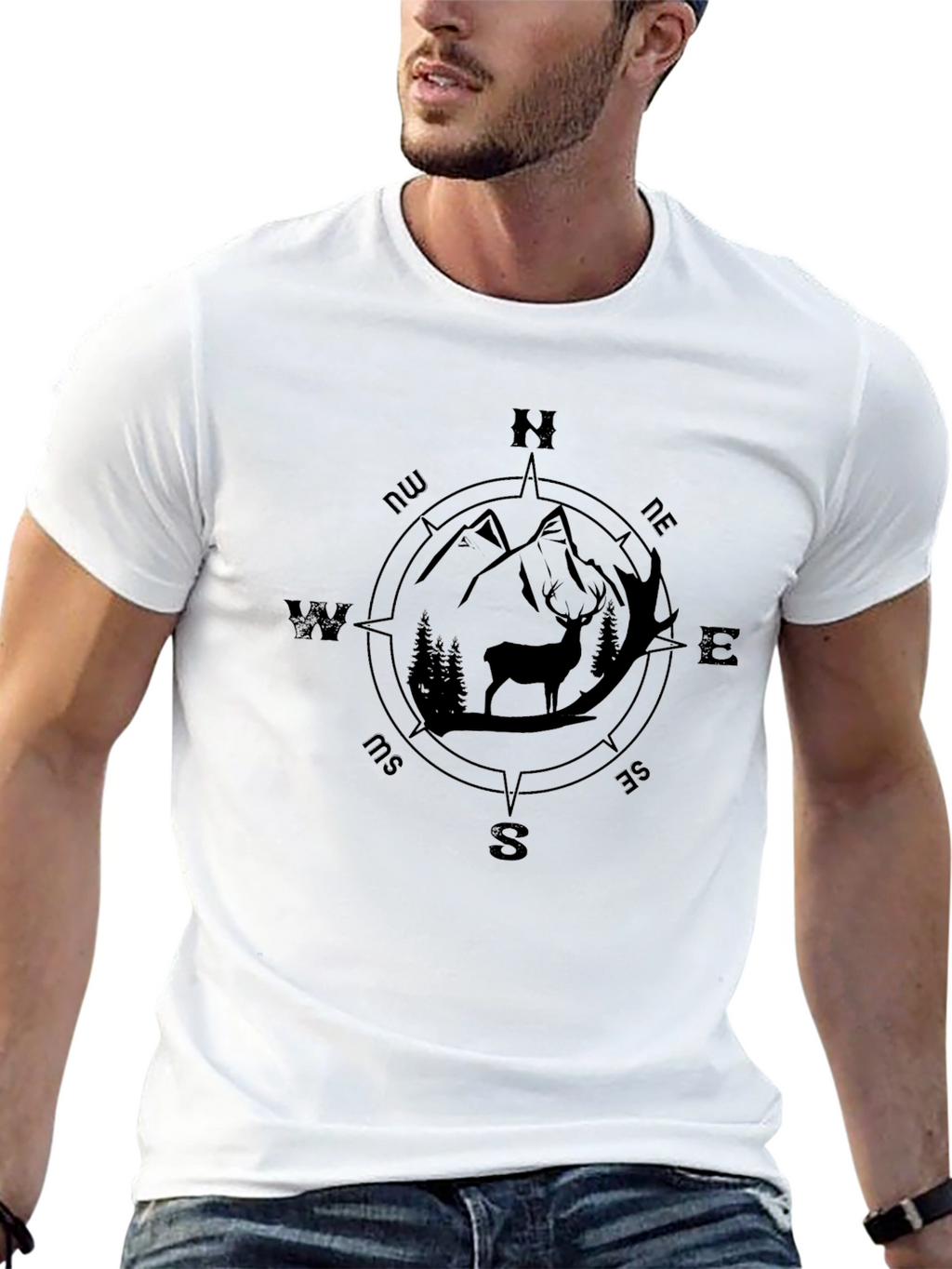Compass Deer Graphic Tee - Black