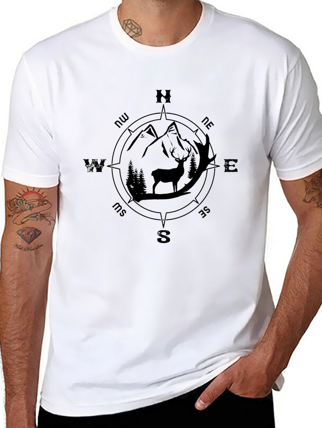 Compass Deer Graphic Tee - Black
