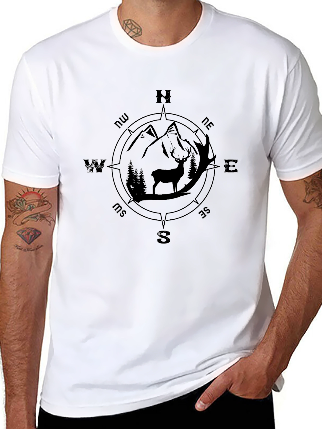 Compass Deer Graphic Tee - Black