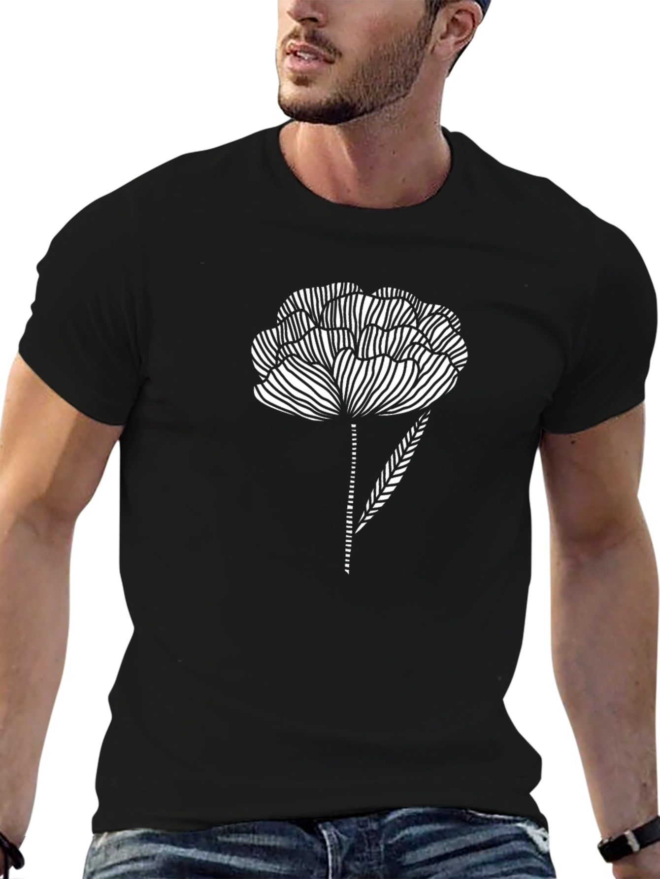 Black T-Shirt with Abstract Flower Design