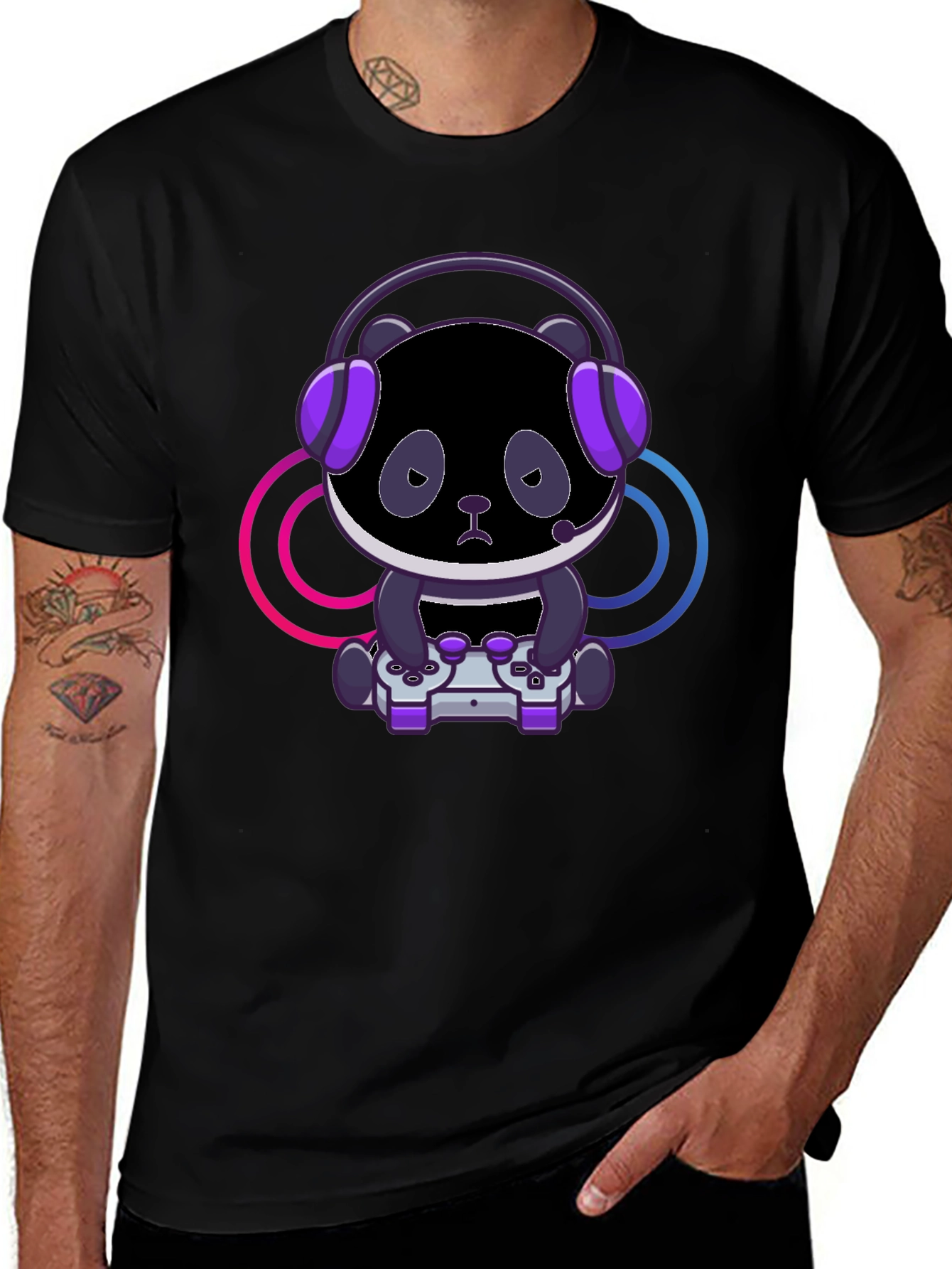 Gamer Panda T-Shirt - Black Cotton Tee