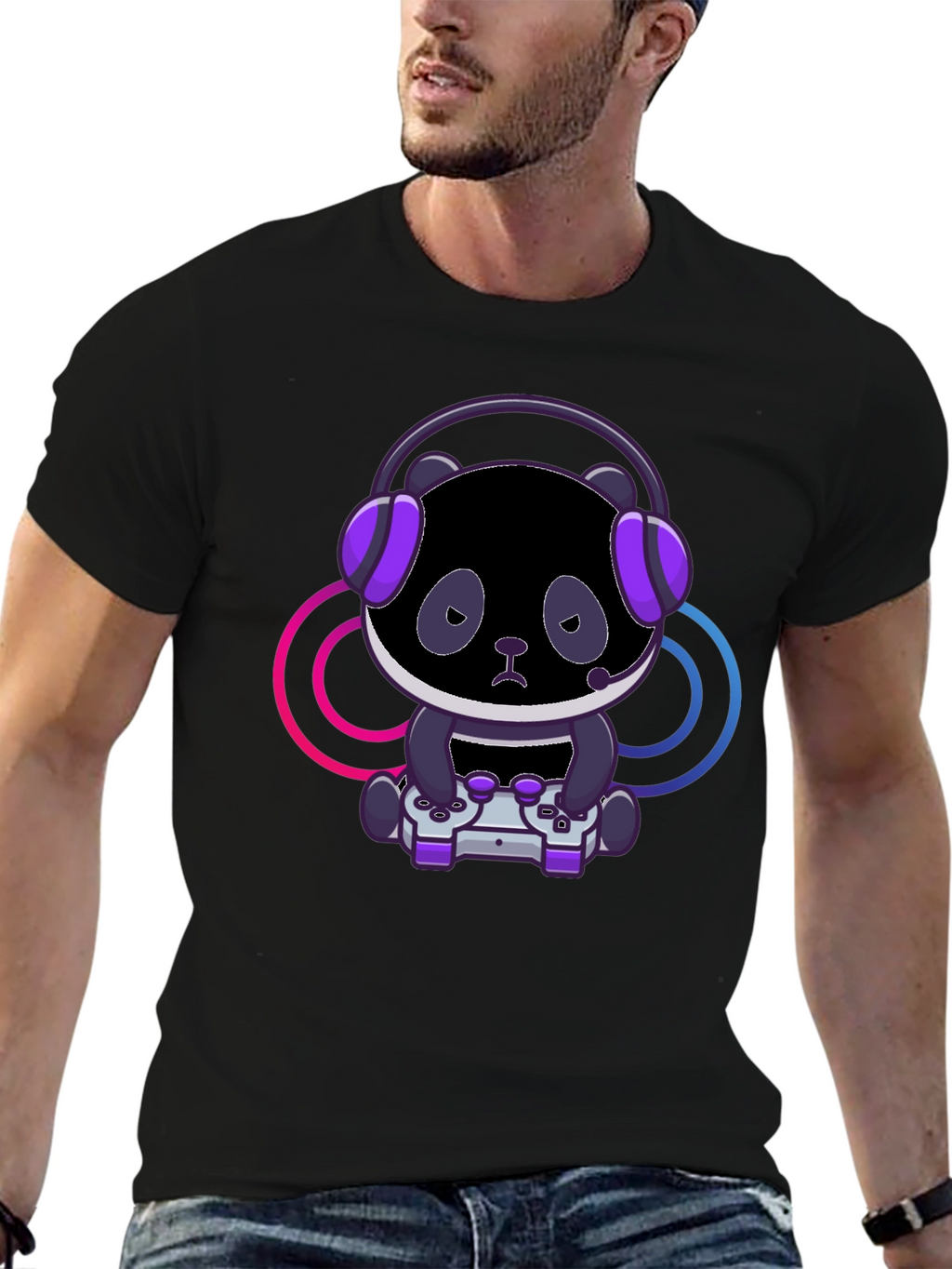 Gamer Panda T-Shirt - Black Cotton Tee
