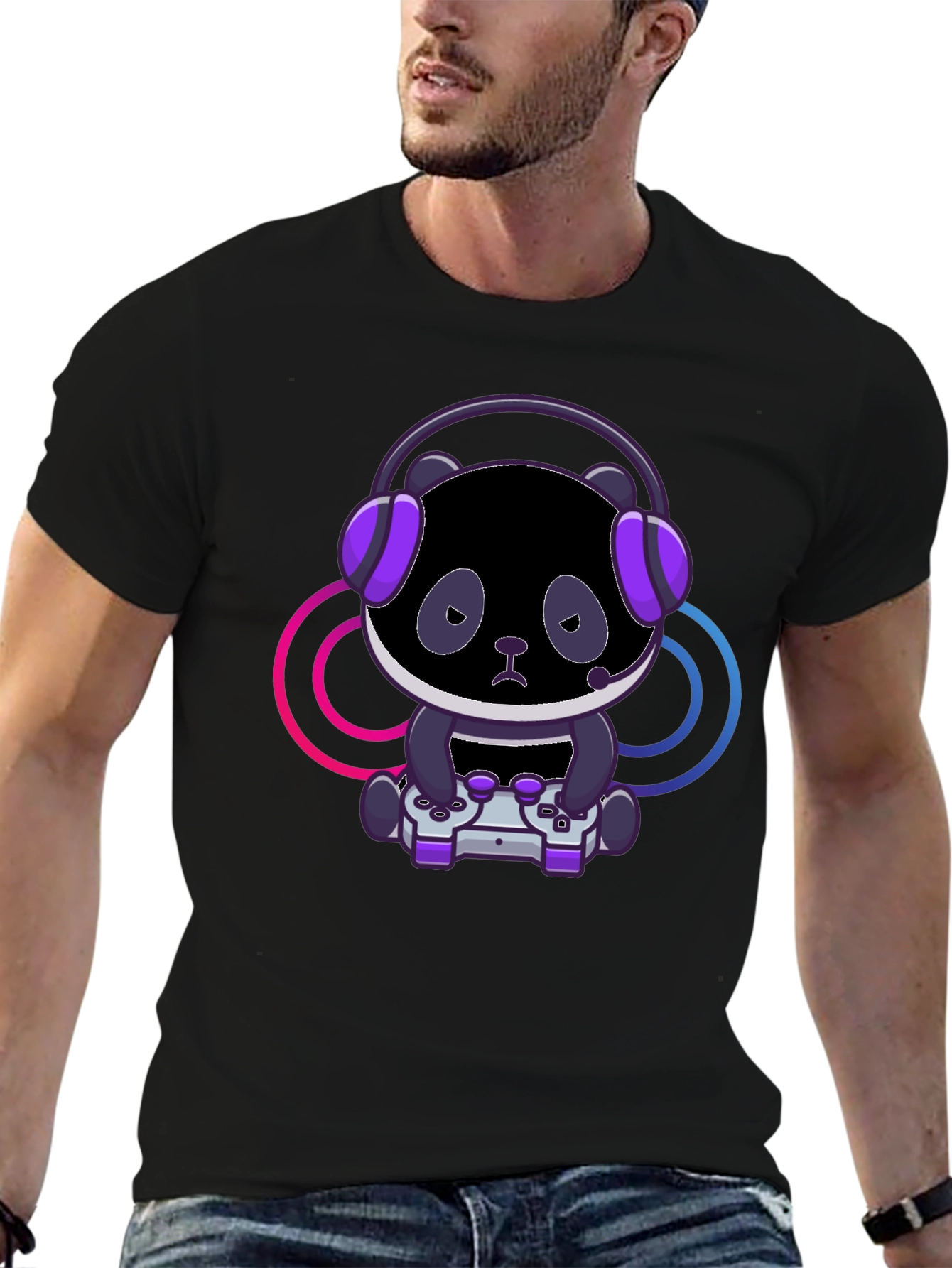 Gamer Panda T-Shirt - Black Cotton Tee