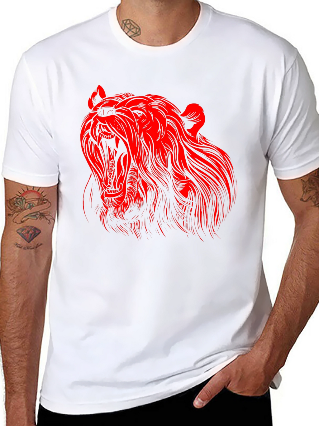 Black T-Shirt with Red Bear Graphic