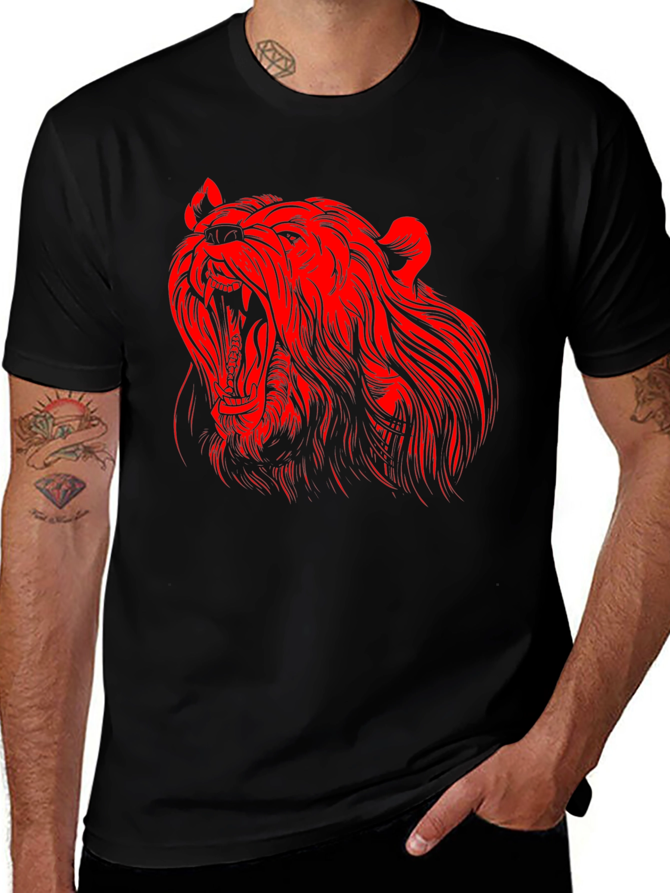 Black T-Shirt with Red Bear Graphic