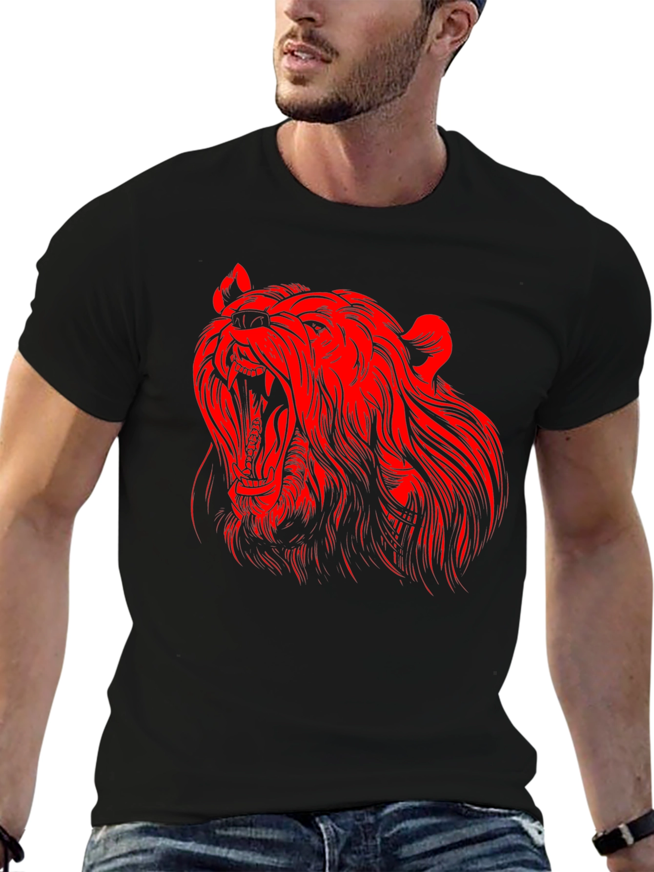 Black T-Shirt with Red Bear Graphic