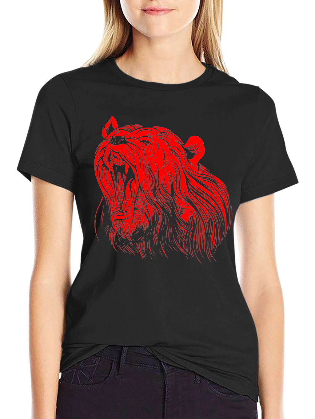 Black T-Shirt with Red Bear Graphic