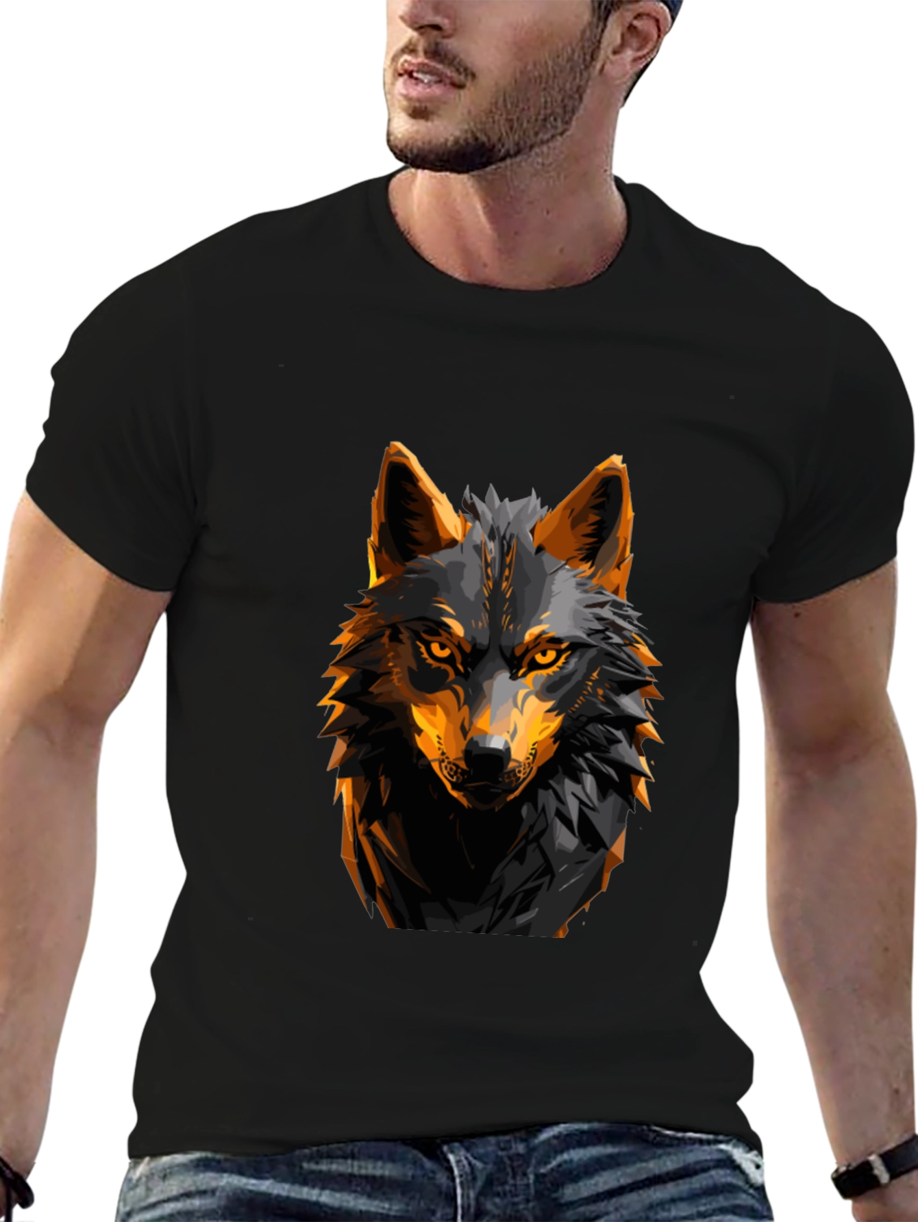 Bold Wolf Graphic Tee - Premium Black T-Shirt