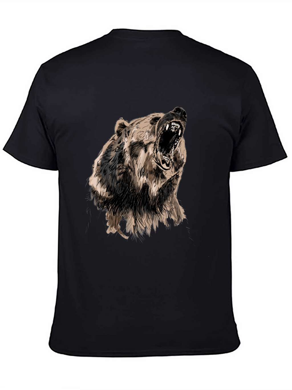 Roaring Bear Graphic Print Black T-Shirt