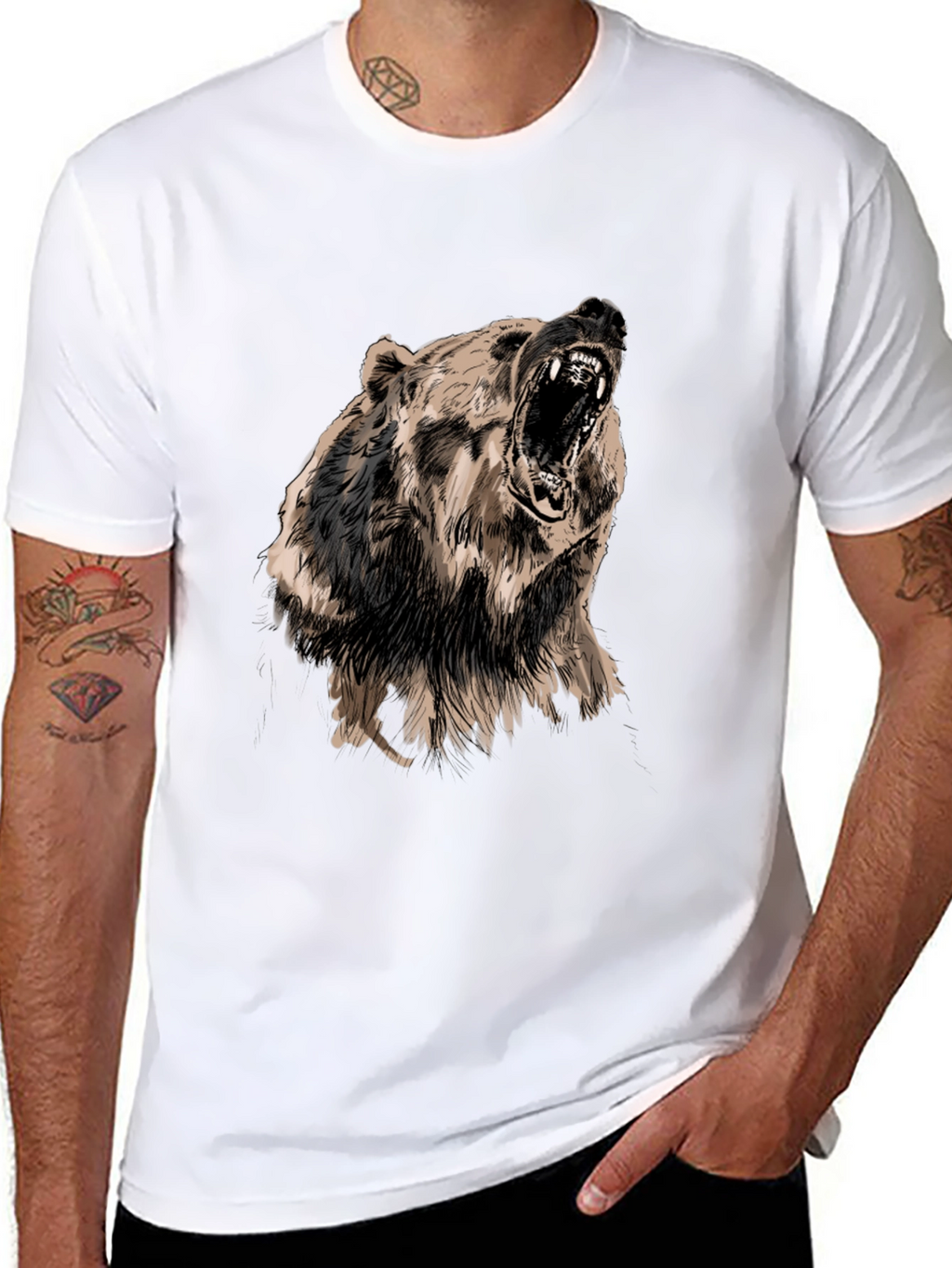 Roaring Bear Graphic Print Black T-Shirt