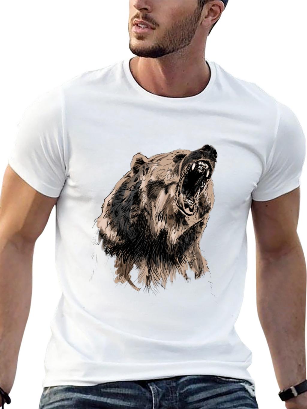 Roaring Bear Graphic Print Black T-Shirt