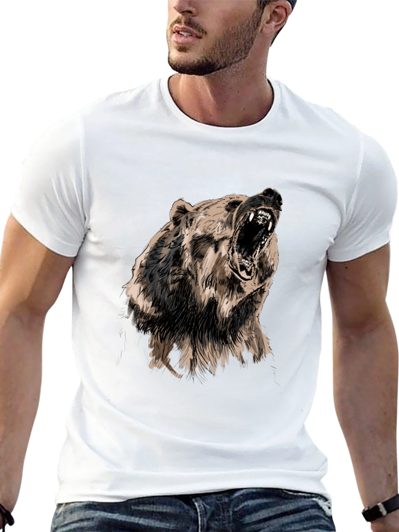 Roaring Bear Graphic Print Black T-Shirt