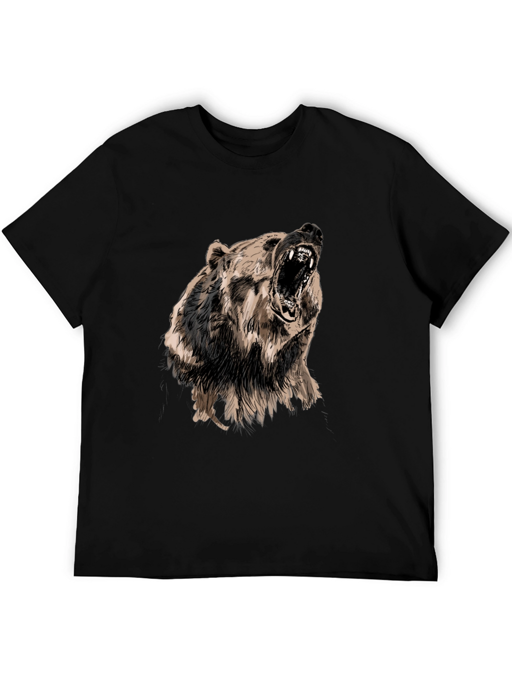 Roaring Bear Graphic Print Black T-Shirt