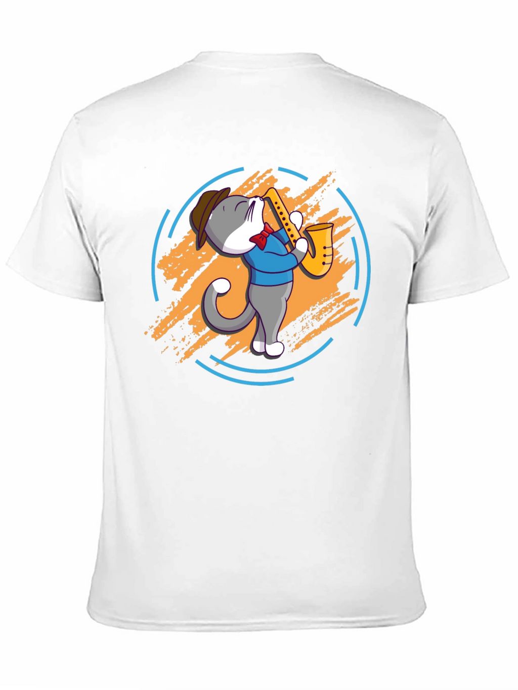 Cat Saxophone Player Black T-Shirt