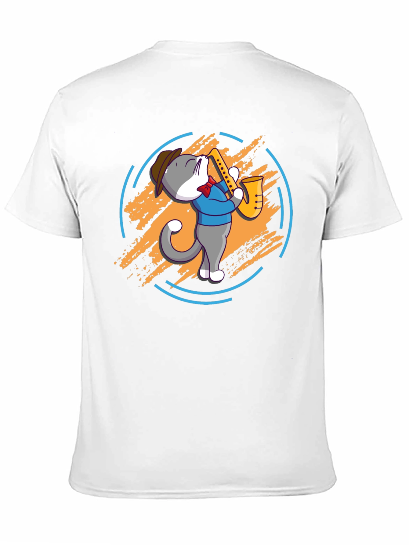 Cat Saxophone Player Black T-Shirt