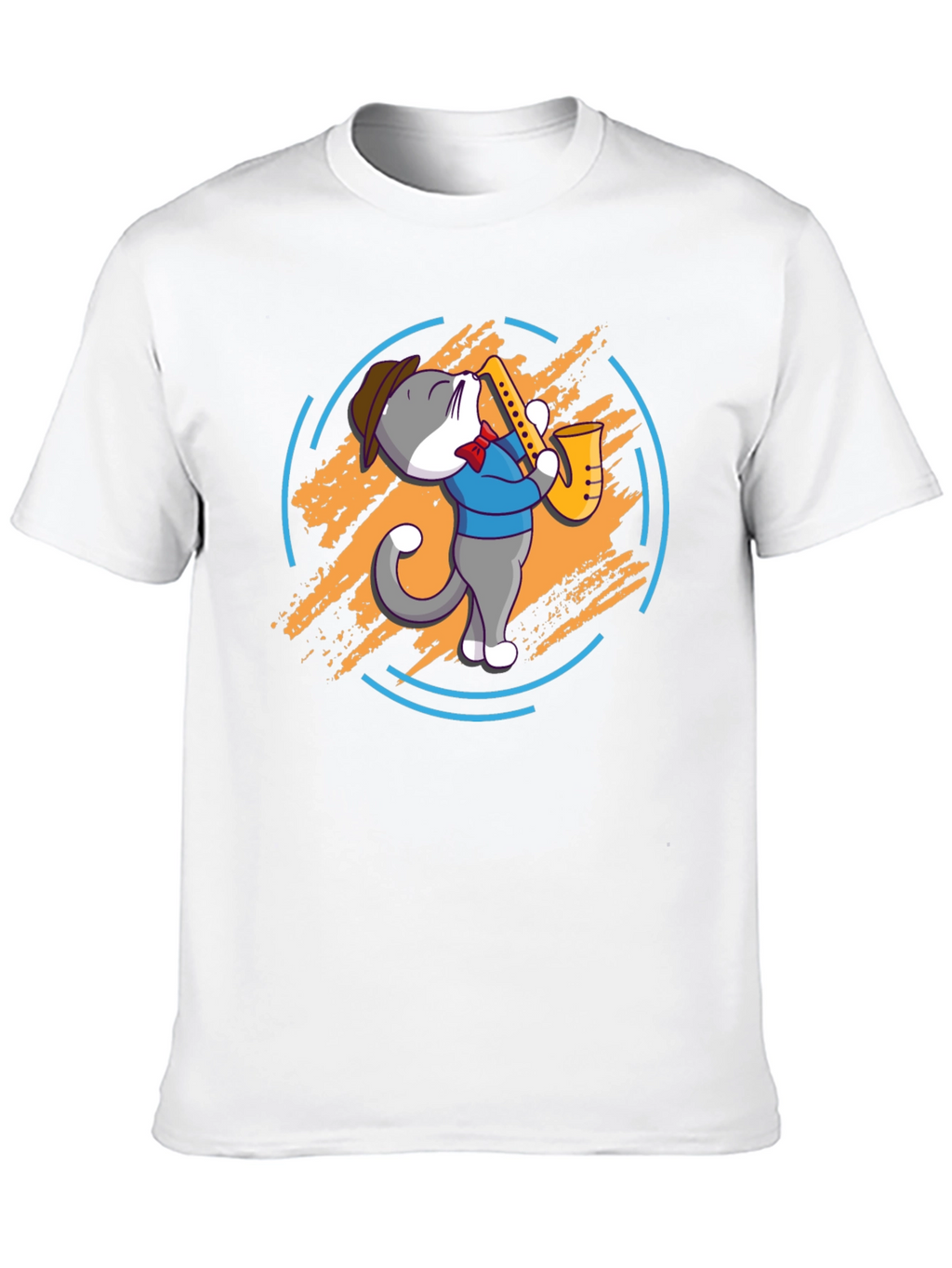 Cat Saxophone Player Black T-Shirt