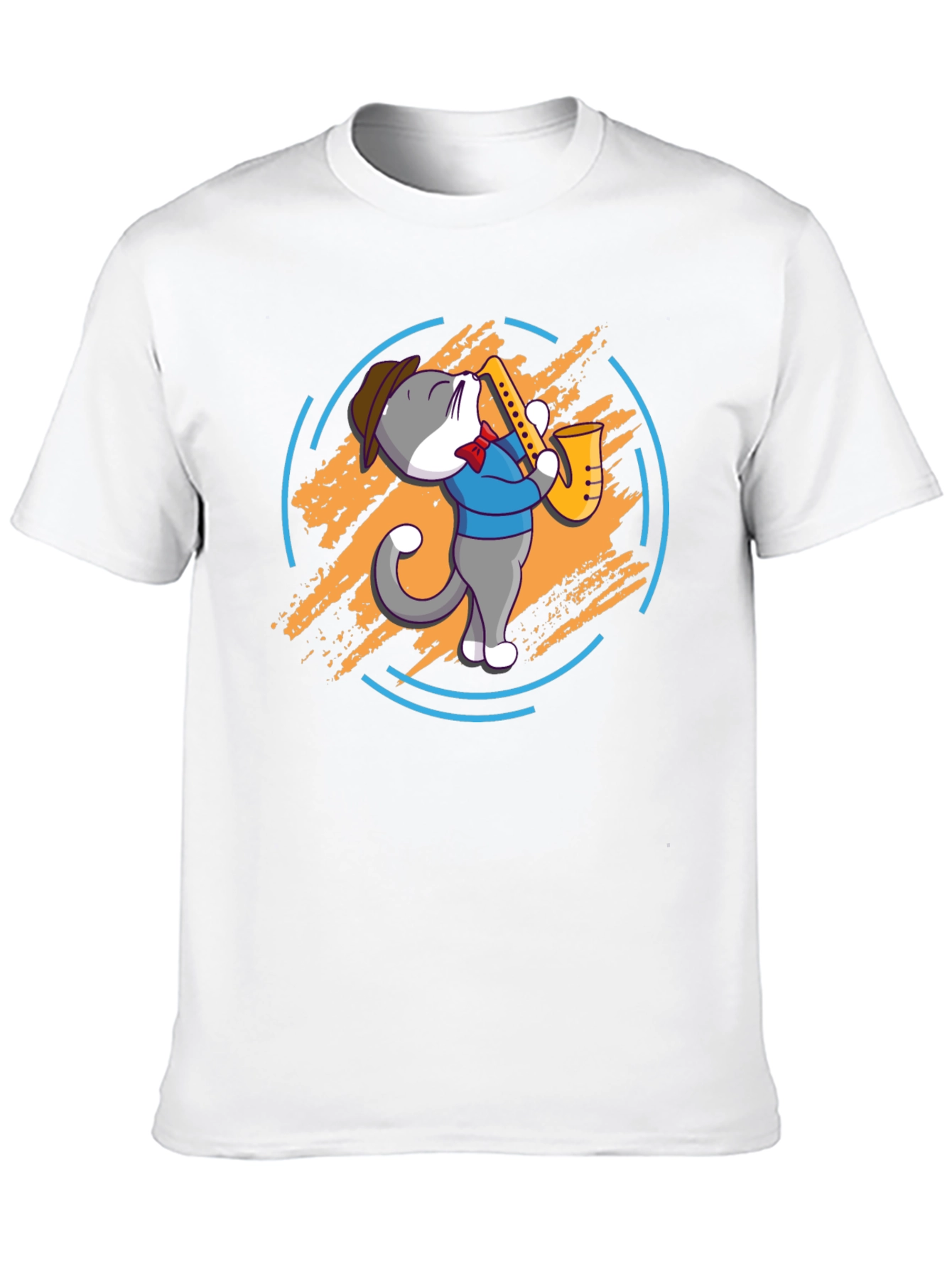 Cat Saxophone Player Black T-Shirt