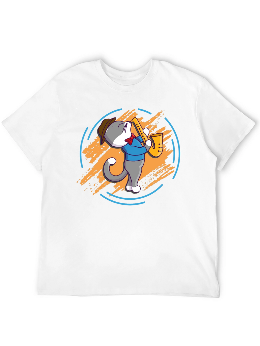 Cat Saxophone Player Black T-Shirt