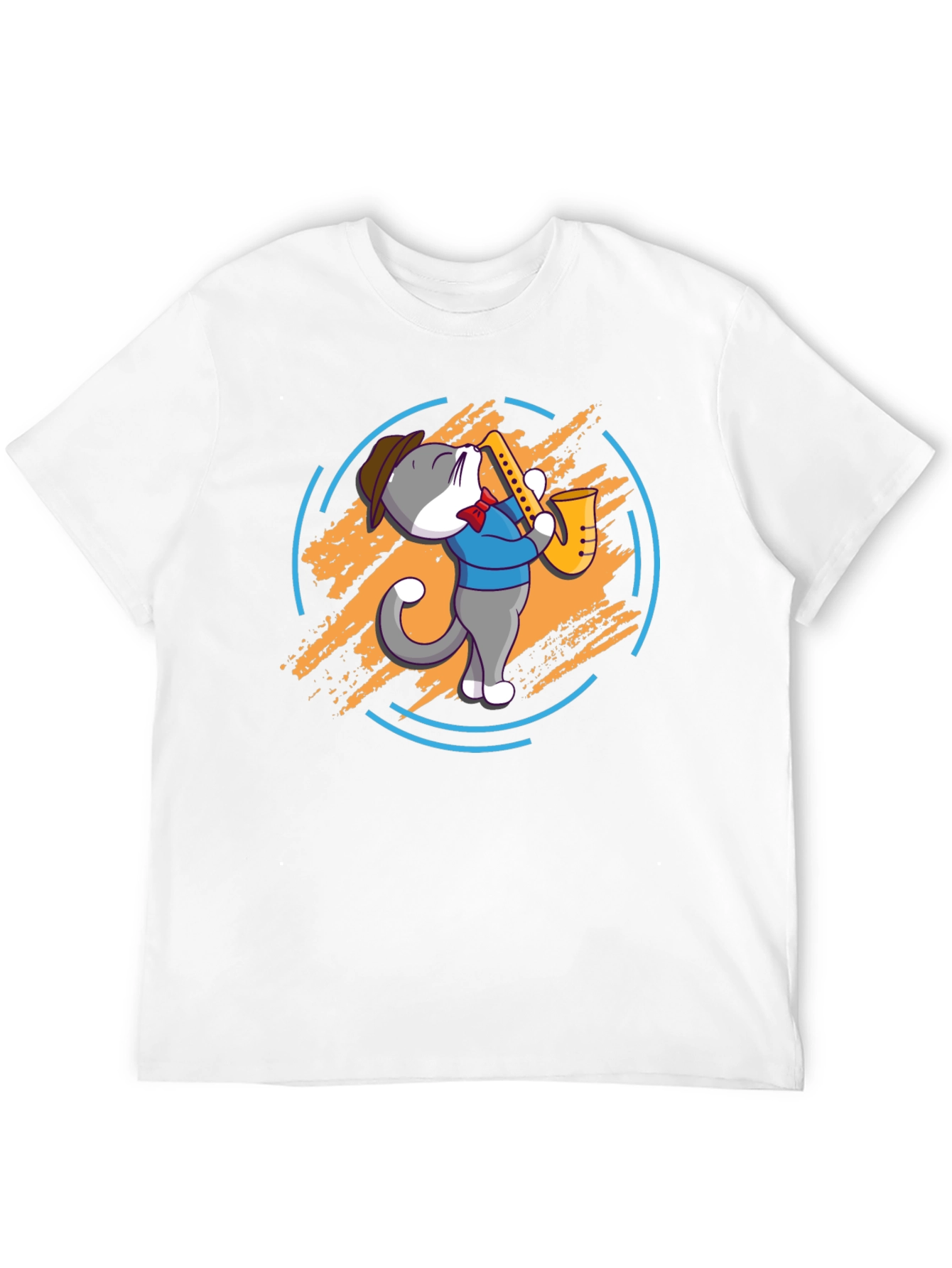 Cat Saxophone Player Black T-Shirt