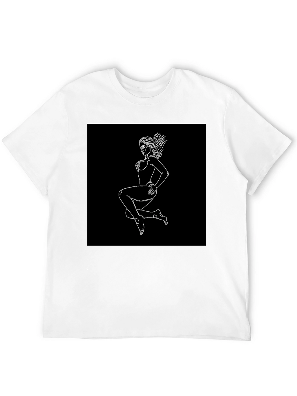 Black T-Shirt with Graphic Print - Woman Outline