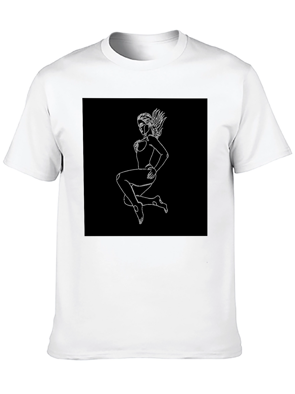 Black T-Shirt with Graphic Print - Woman Outline