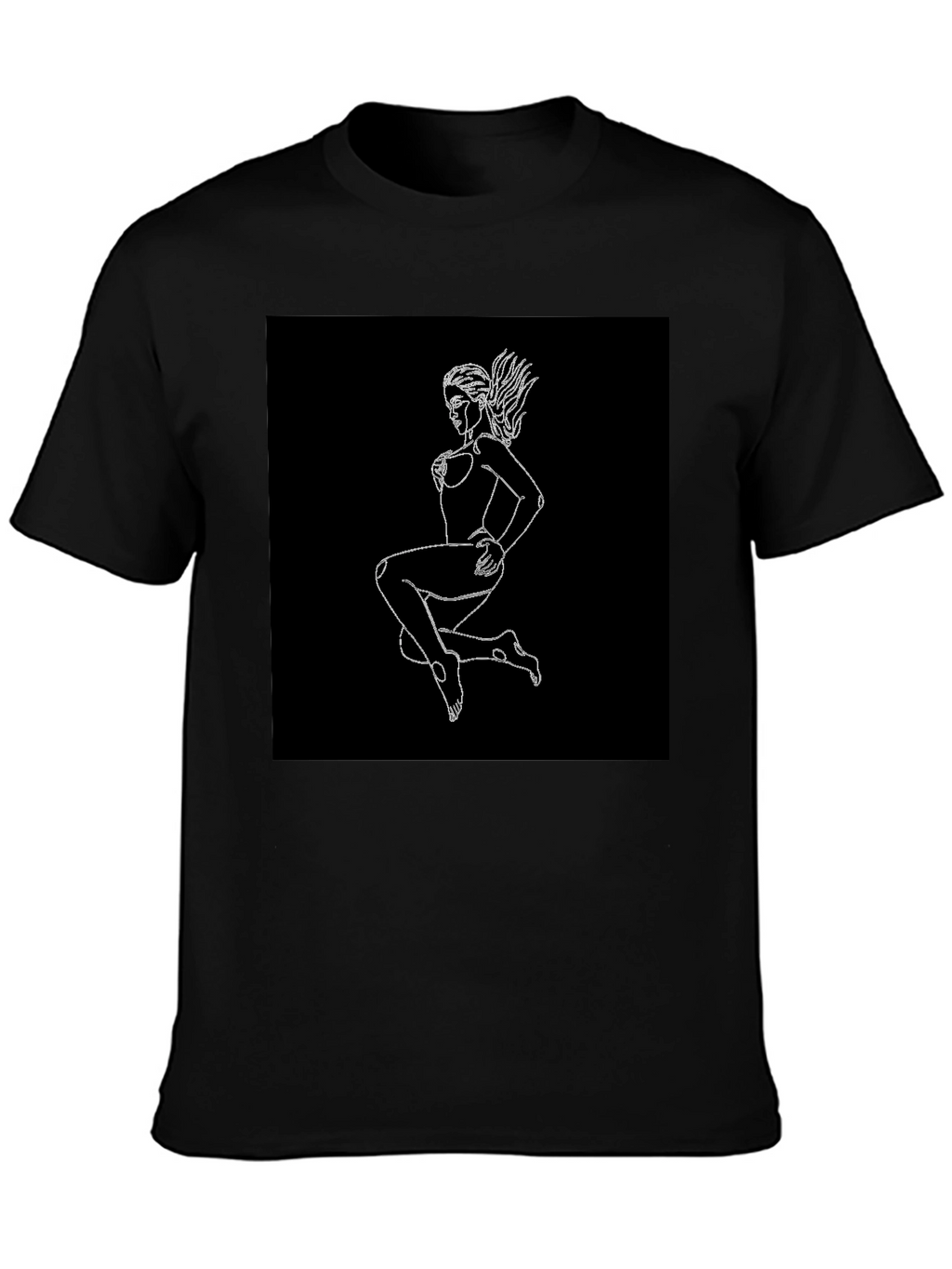 Black T-Shirt with Graphic Print - Woman Outline