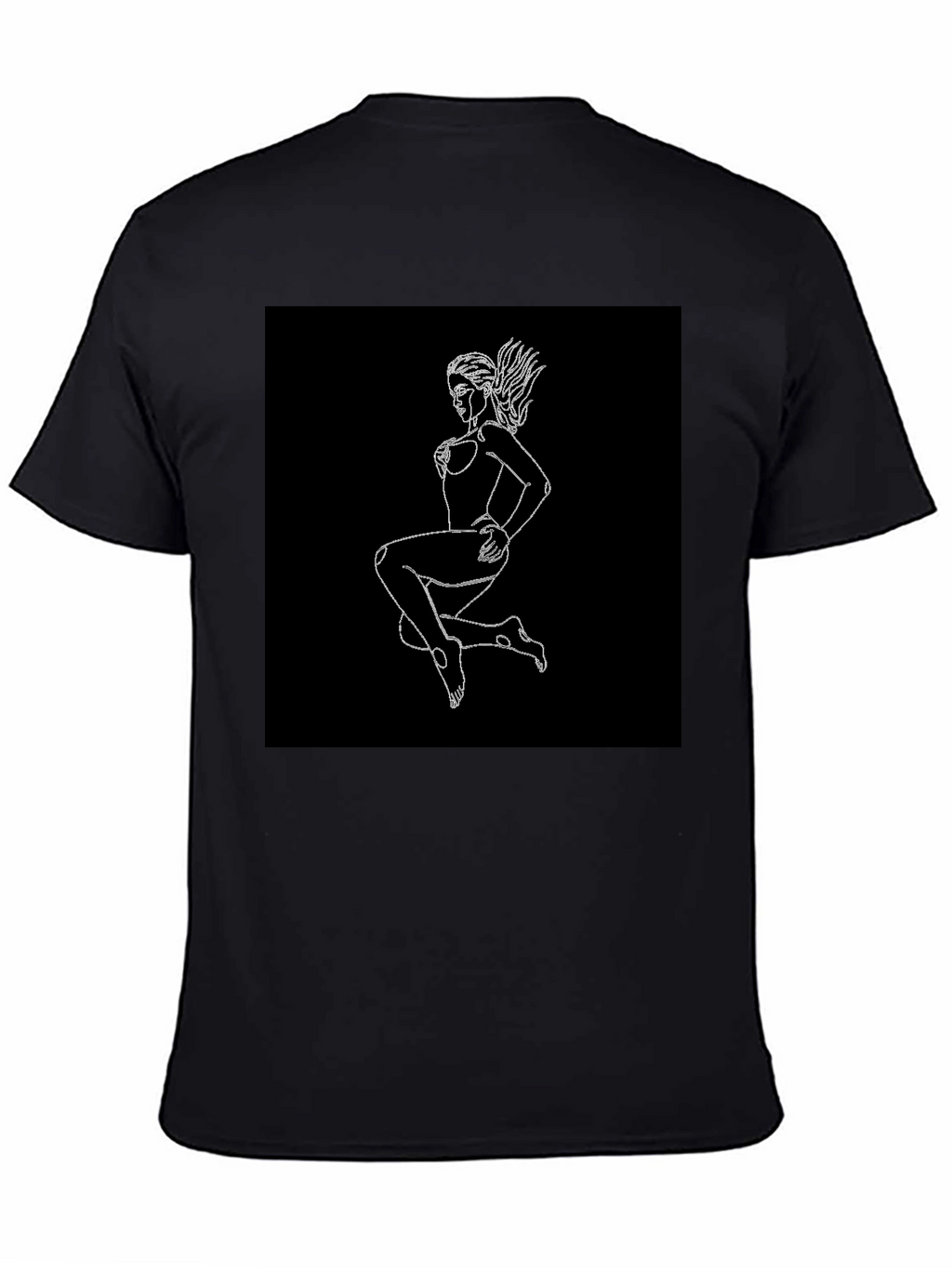 Black T-Shirt with Graphic Print - Woman Outline
