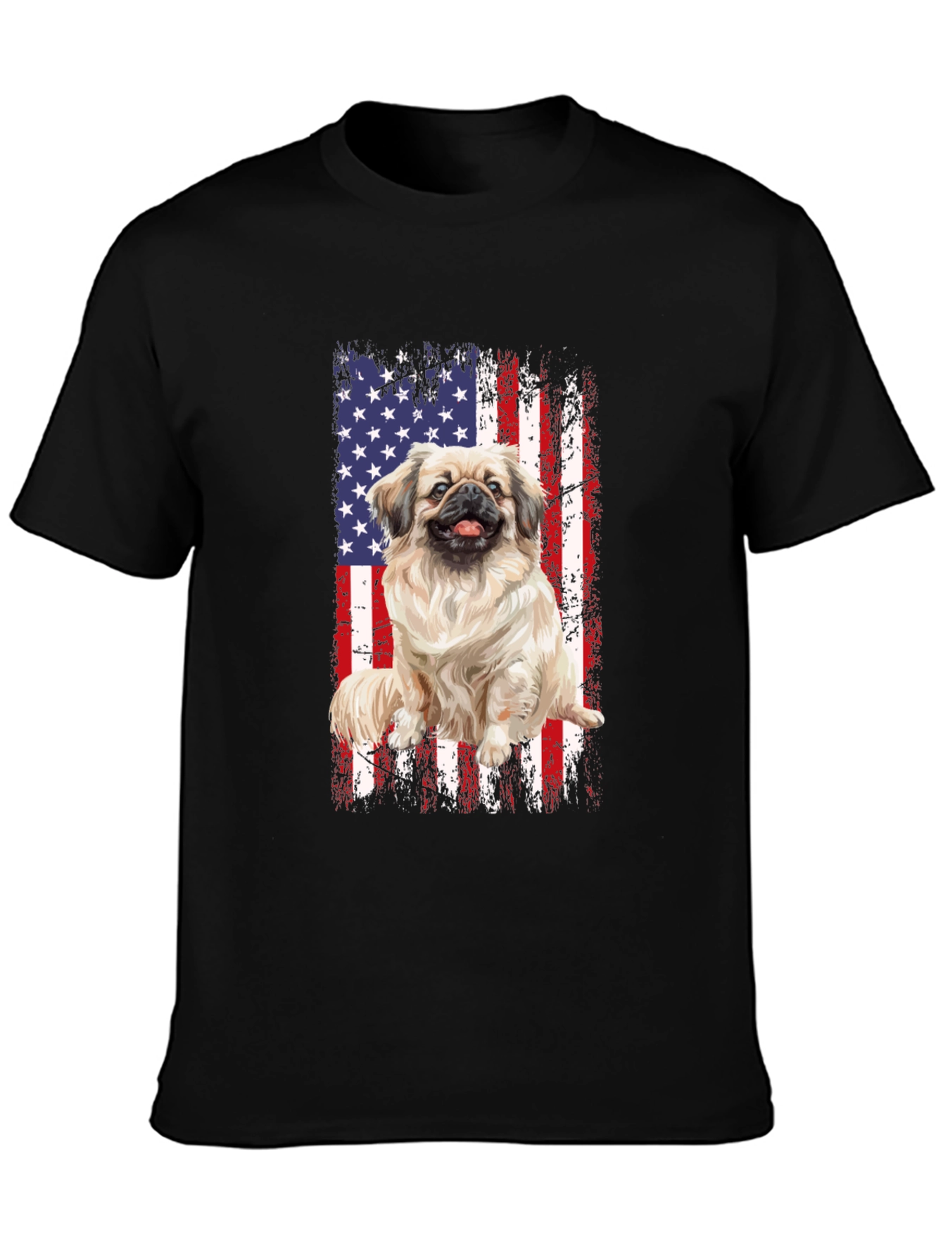 Patriotic Pekingese Dog T-Shirt - American Flag Design