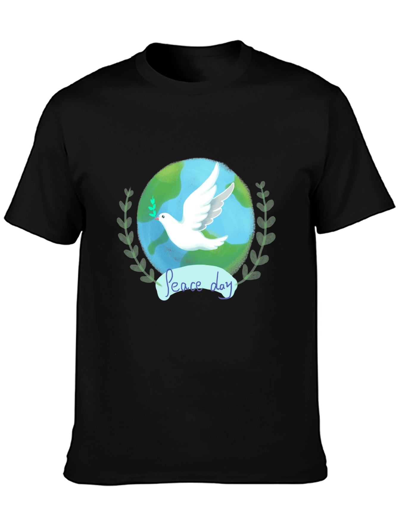 Peace Day Dove Graphic Tee - Black Cotton T-Shirt