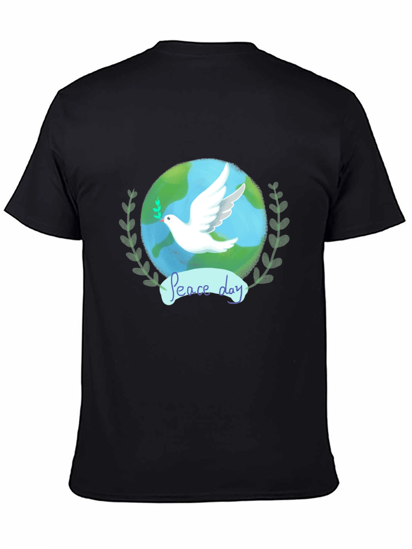 Peace Day Dove Graphic Tee - Black Cotton T-Shirt