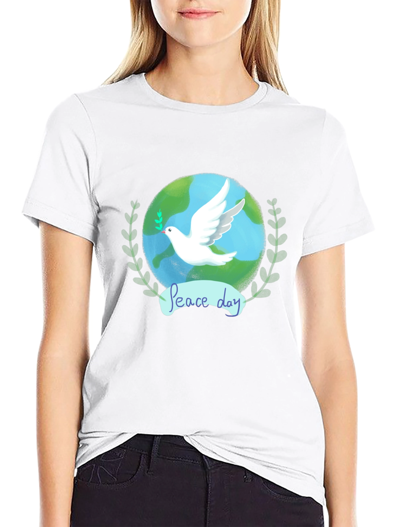 Peace Day Dove Graphic Tee - Black Cotton T-Shirt