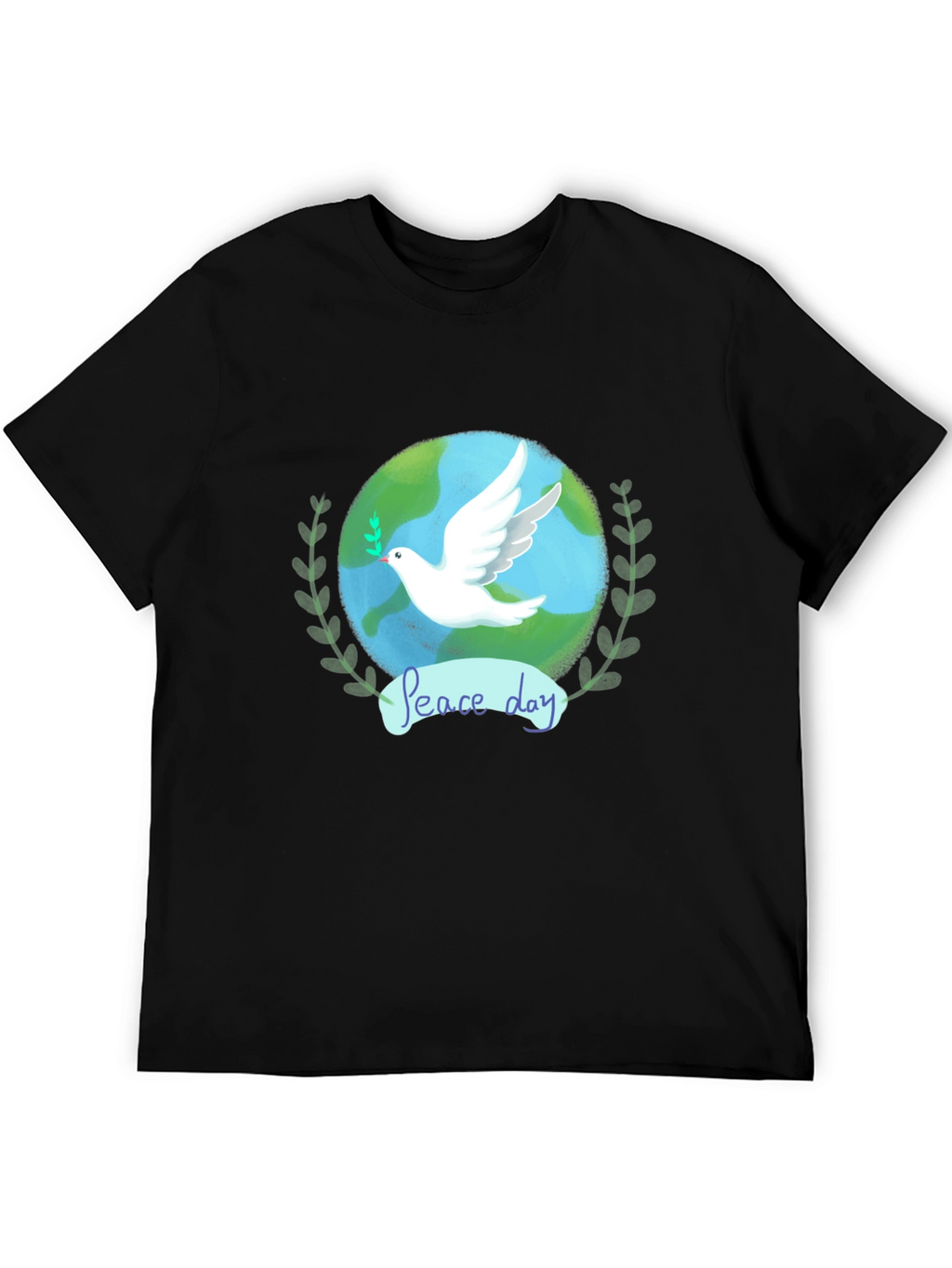 Peace Day Dove Graphic Tee - Black Cotton T-Shirt