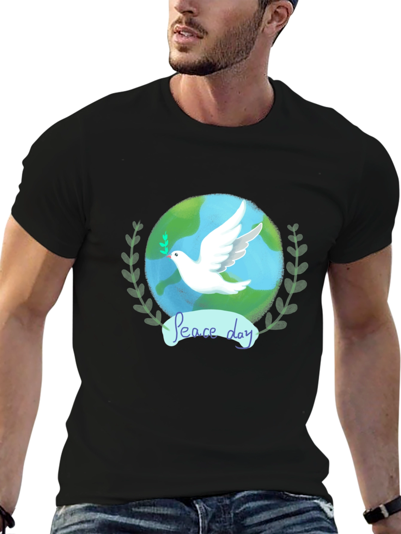 Peace Day Dove Graphic Tee - Black Cotton T-Shirt