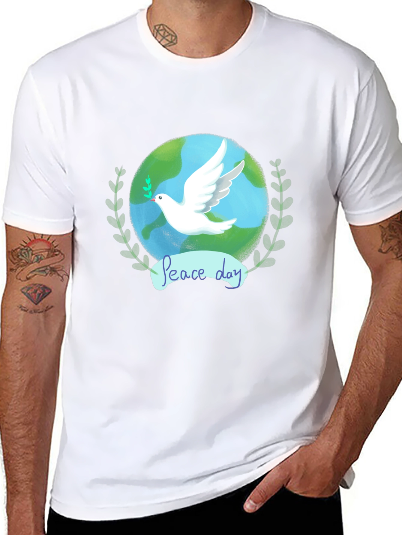 Peace Day Dove Graphic Tee - Black Cotton T-Shirt