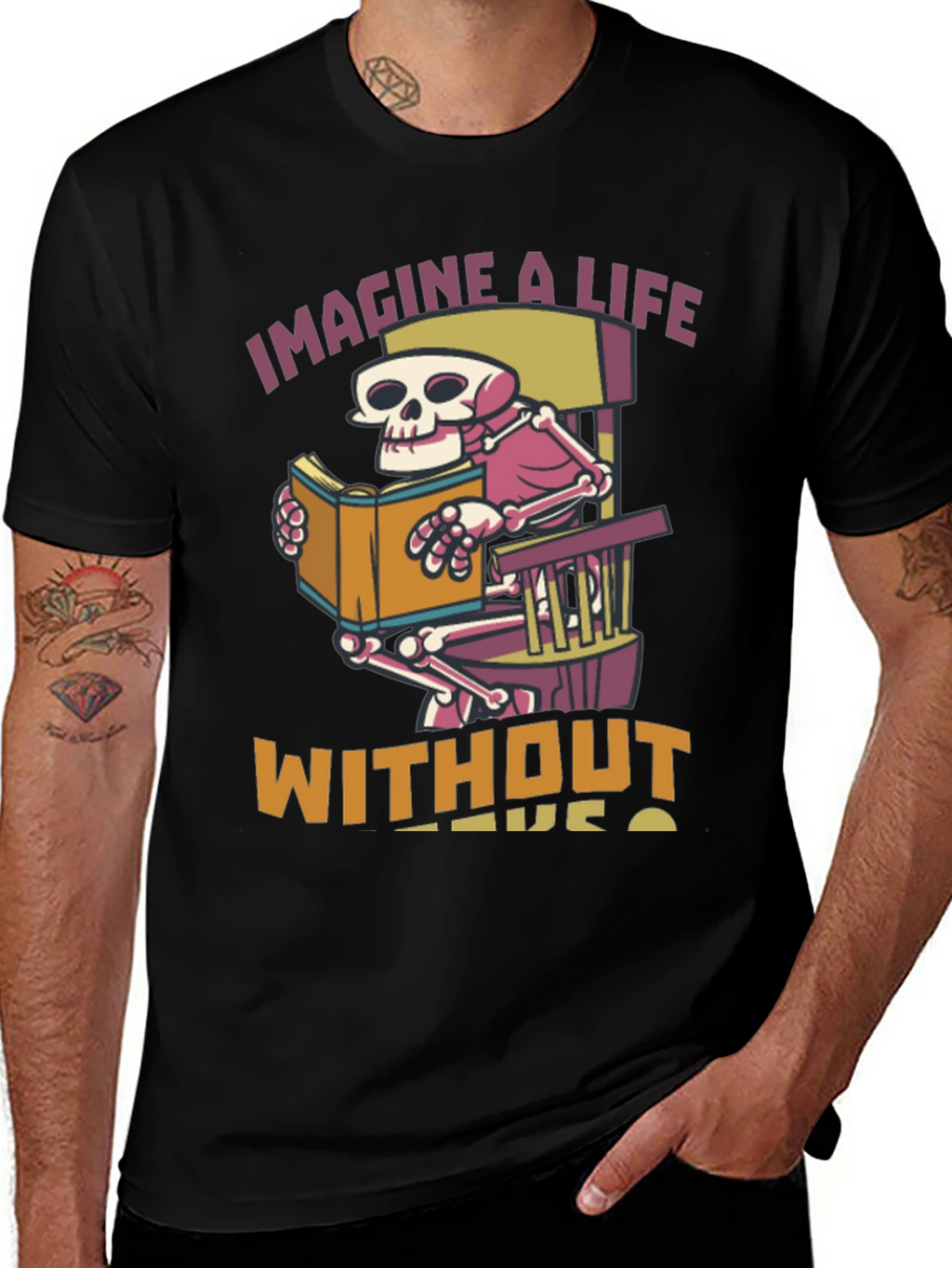 Skeleton Reading Book Graphic T-Shirt