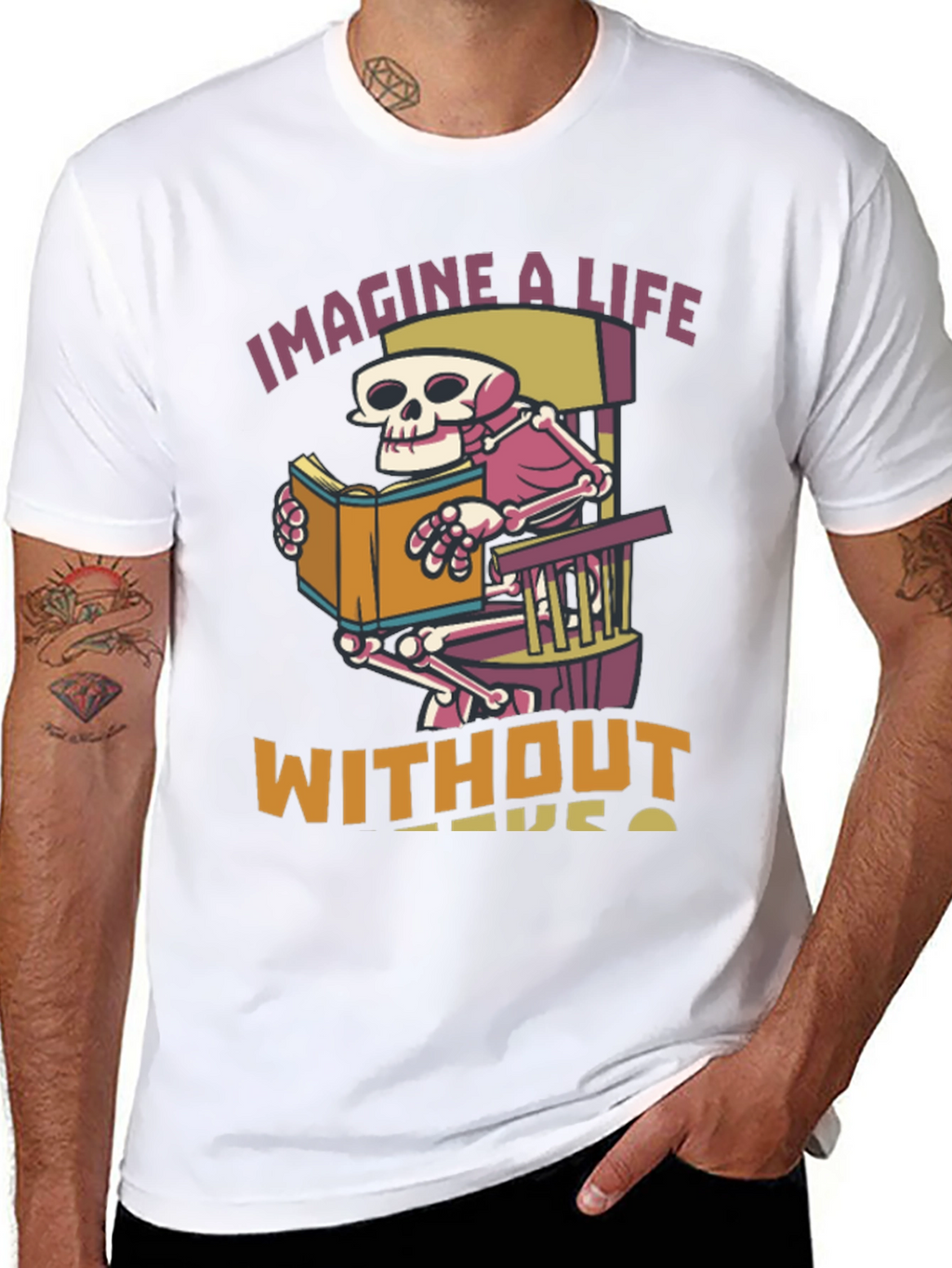Skeleton Reading Book Graphic T-Shirt