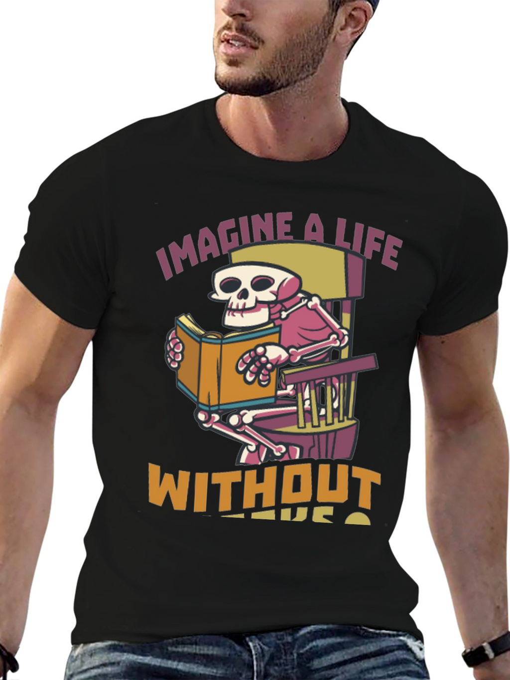 Skeleton Reading Book Graphic T-Shirt