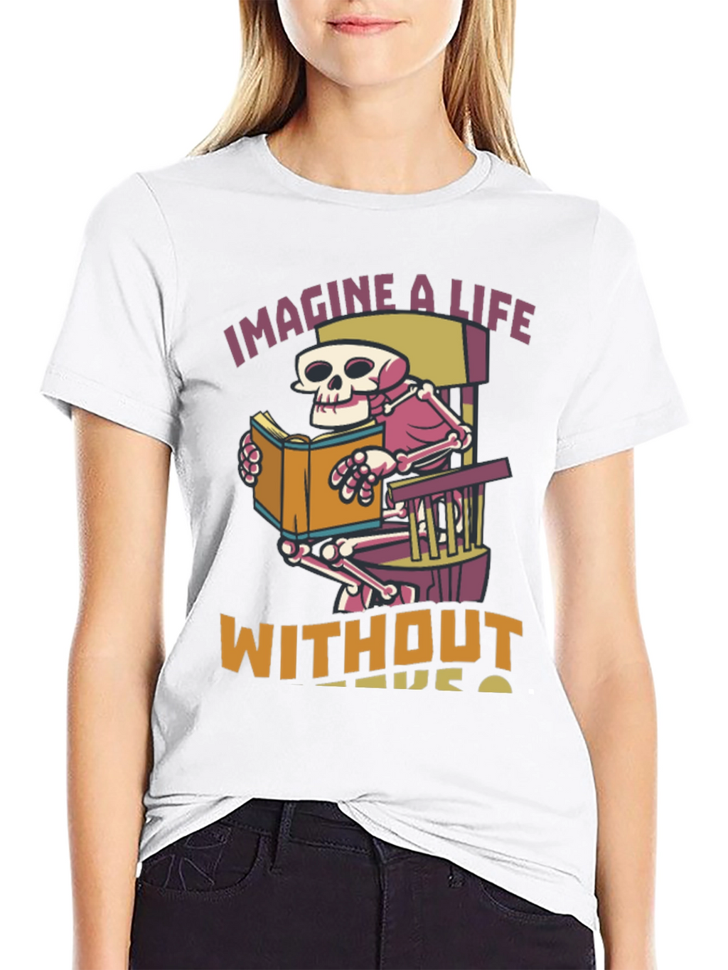 Skeleton Reading Book Graphic T-Shirt