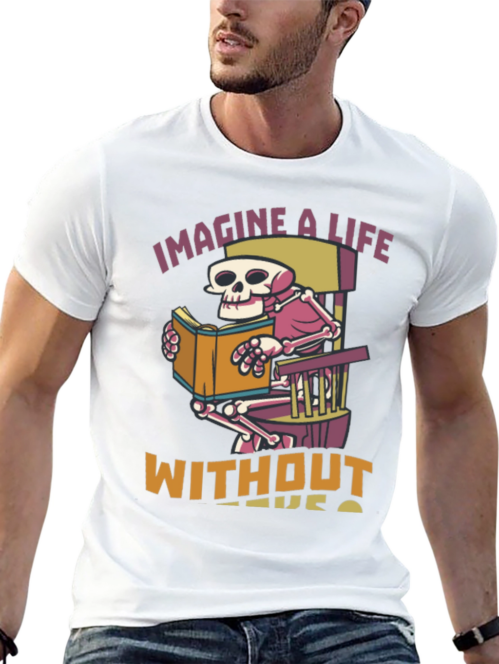 Skeleton Reading Book Graphic T-Shirt