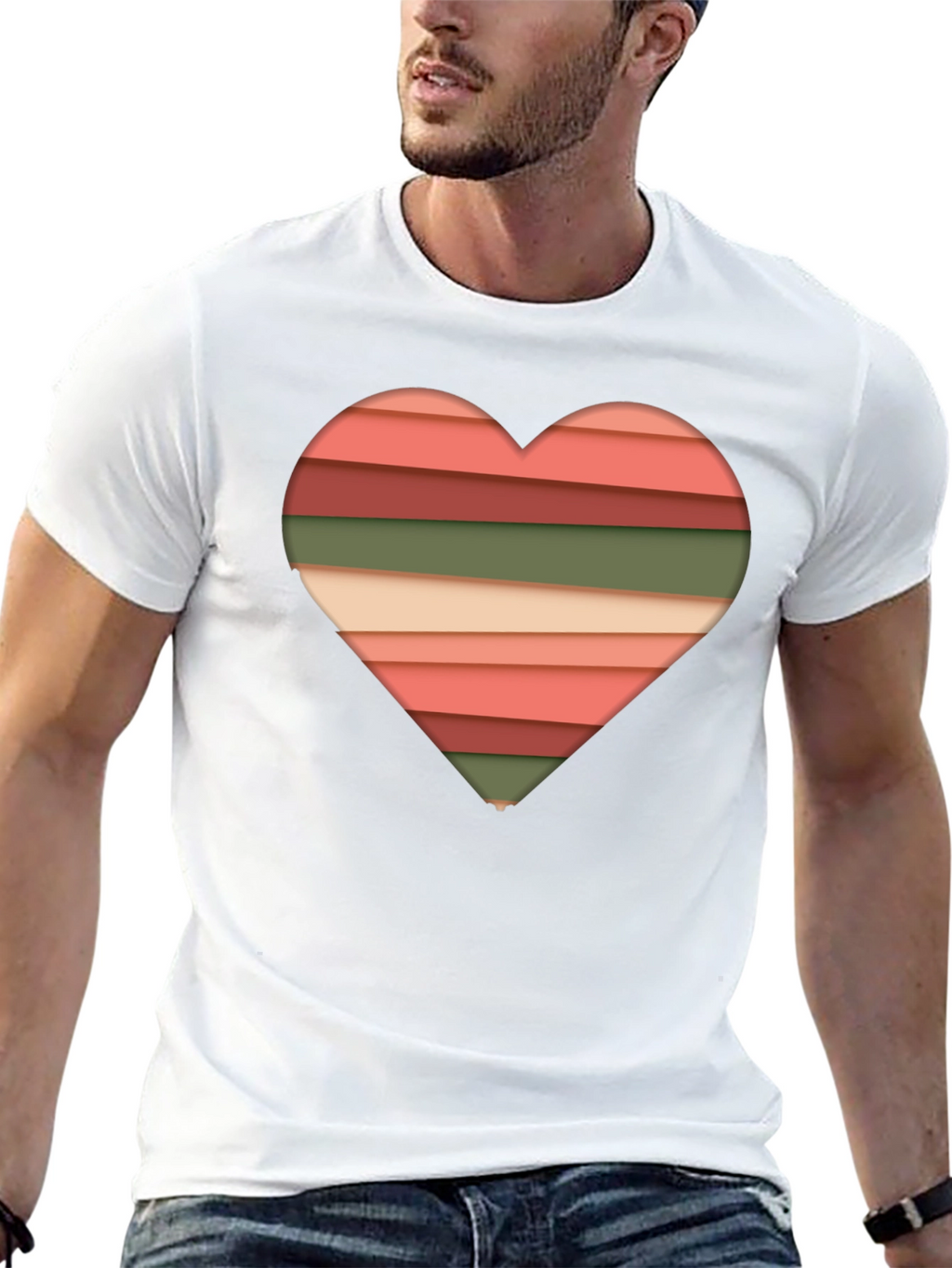 Striped Heart Graphic Tee - Modern Stylish Casual Shirt