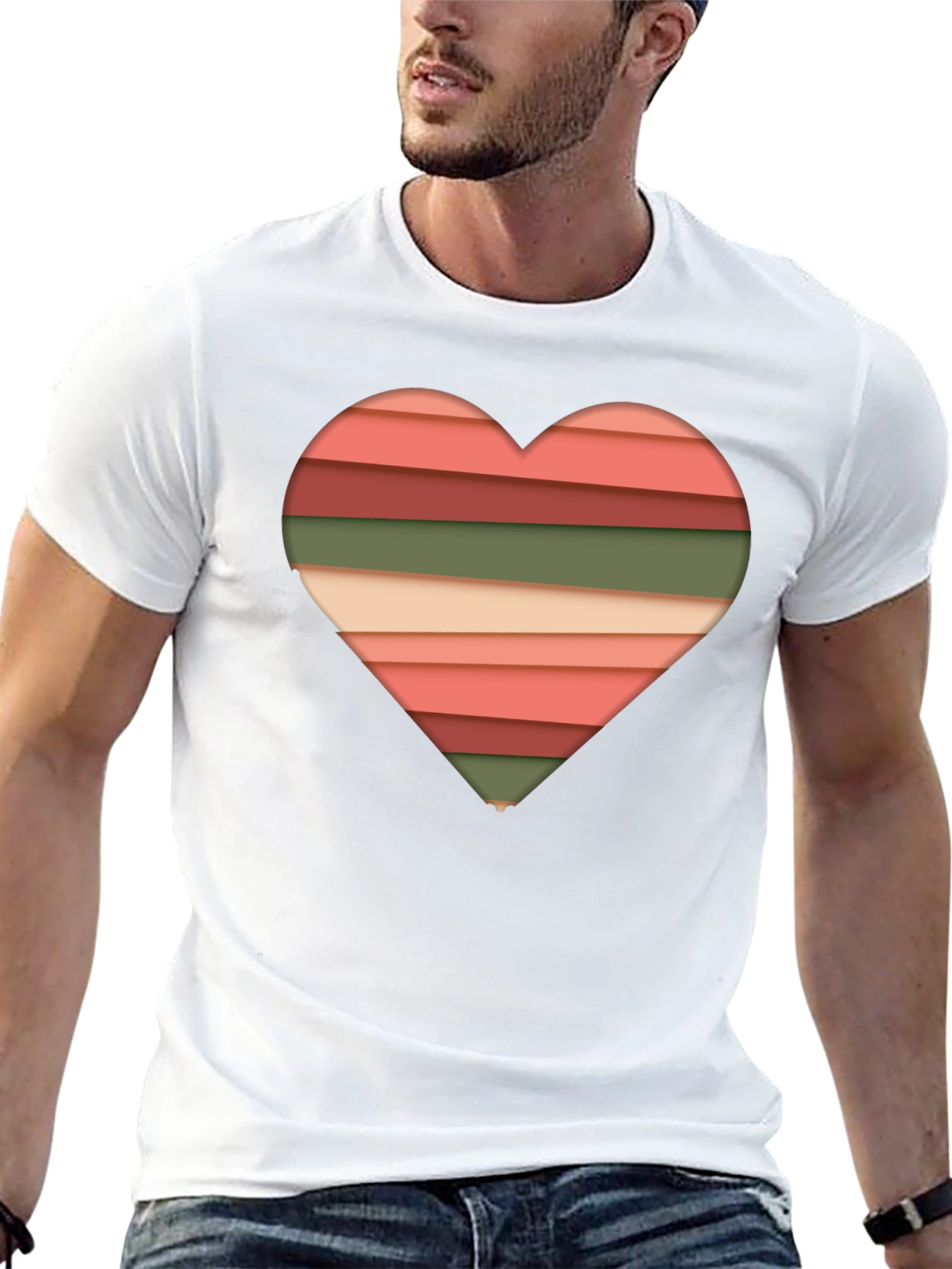 Striped Heart Graphic Tee - Modern Stylish Casual Shirt