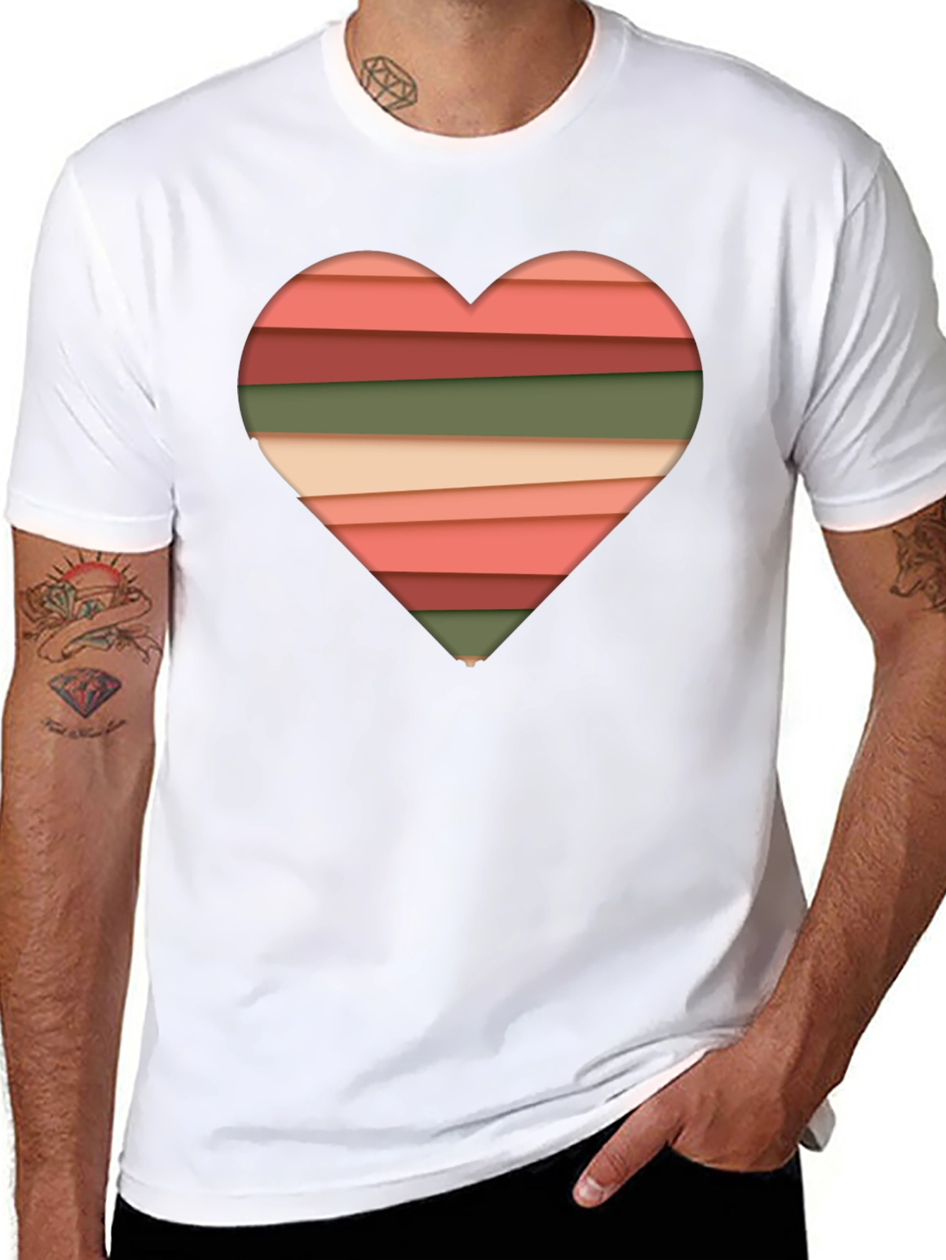 Striped Heart Graphic Tee - Modern Stylish Casual Shirt