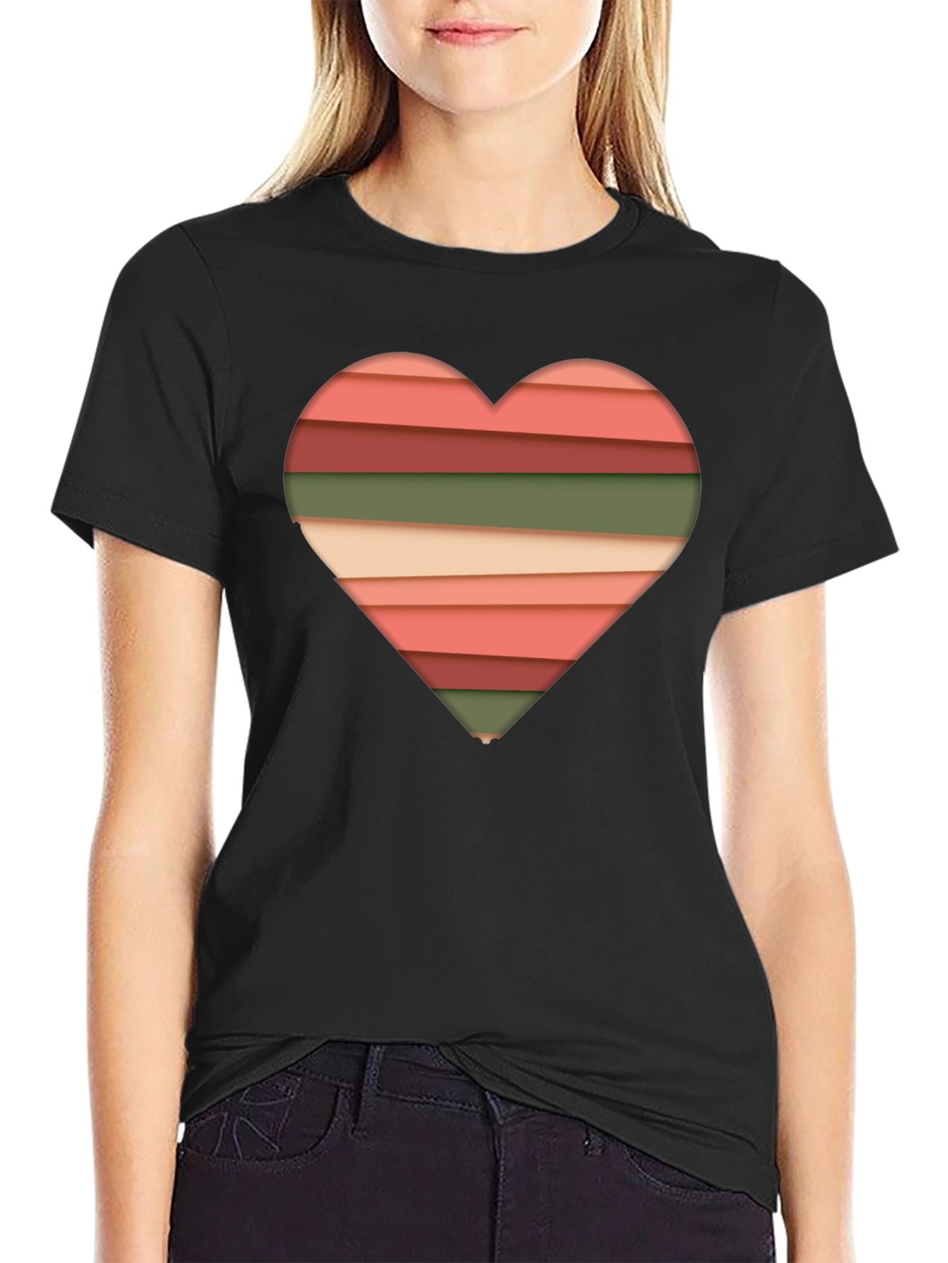Striped Heart Graphic Tee - Modern Stylish Casual Shirt